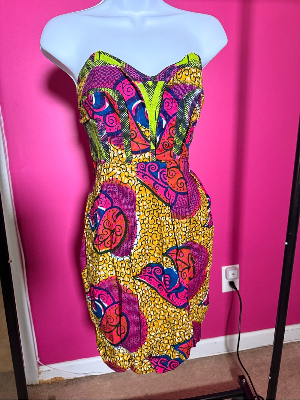 Strapless Multicolor Ankara Print Dress. Sz 12